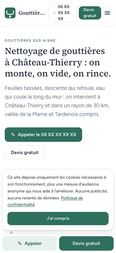 Version mobile du site Gouttières Sud Aisne